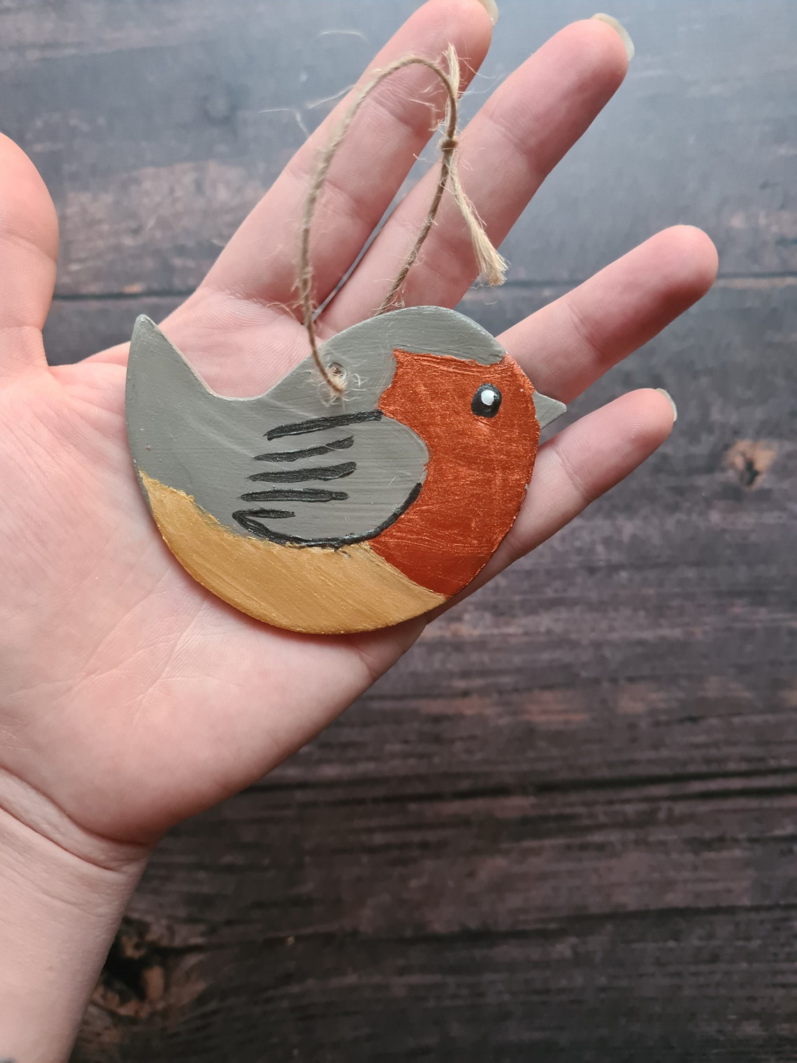 Handmade clay keepsake. Robin Bird. Hanging decoration. Lost Etsy