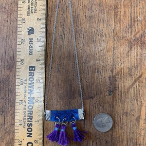 Shibori Choker Necklace with Blue Fabric pendant/Fabric Necklace/Blue Necklace/Purple Tassel Necklace/Handmade Necklace/Statement Necklace image 9