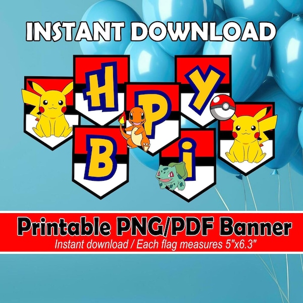 Printable Pikachu Birthday Banner / Instant download