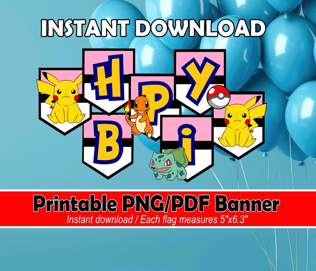 Printable PINK Pikachu Birthday Banner / Instant Download - Etsy