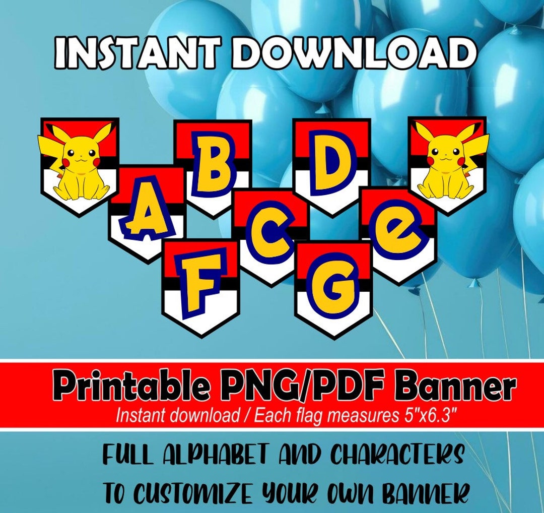 Printable Pikachu Birthday Banner Full Alphabet/ Instant Download - Etsy