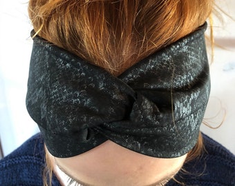 Breites Haarband Stirnband  Knotenhaarband   Schwarz/Grau Python Muster Jersey