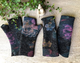 Wrist warmers, arm warmers, printed boiled wool, natural material, handmade, suitable for everyday use