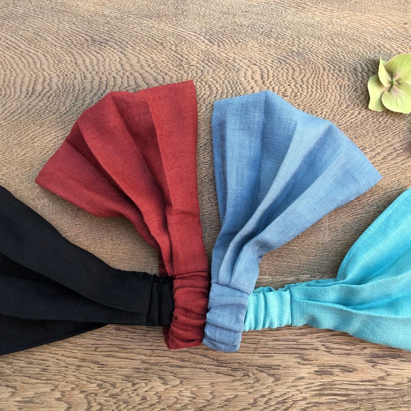 Bandana Haarband, Damen,  Leinen   Schwarz Rost Hellblau und Mint