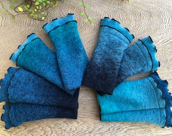 Armstulpen Pulswärmer hochwertiger Wollstrick blau und türkis