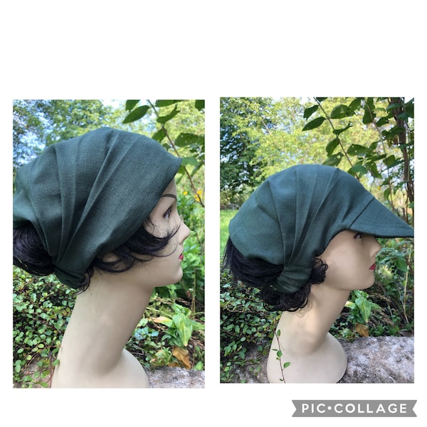 Haarband mit Schirm Kopftuch mit Schild moosgrün Leinen