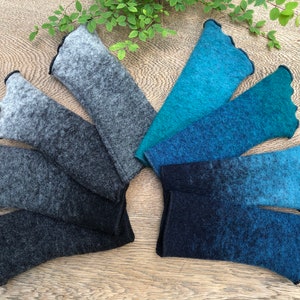 Pulse warmer wool walk black with gray, or blue with turquoise arm warmers