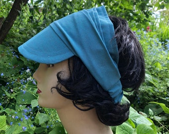 Haarband mit Schirm,Kopftuch mit Schild ,Leinen-Mischgewebe Türkis und Lila