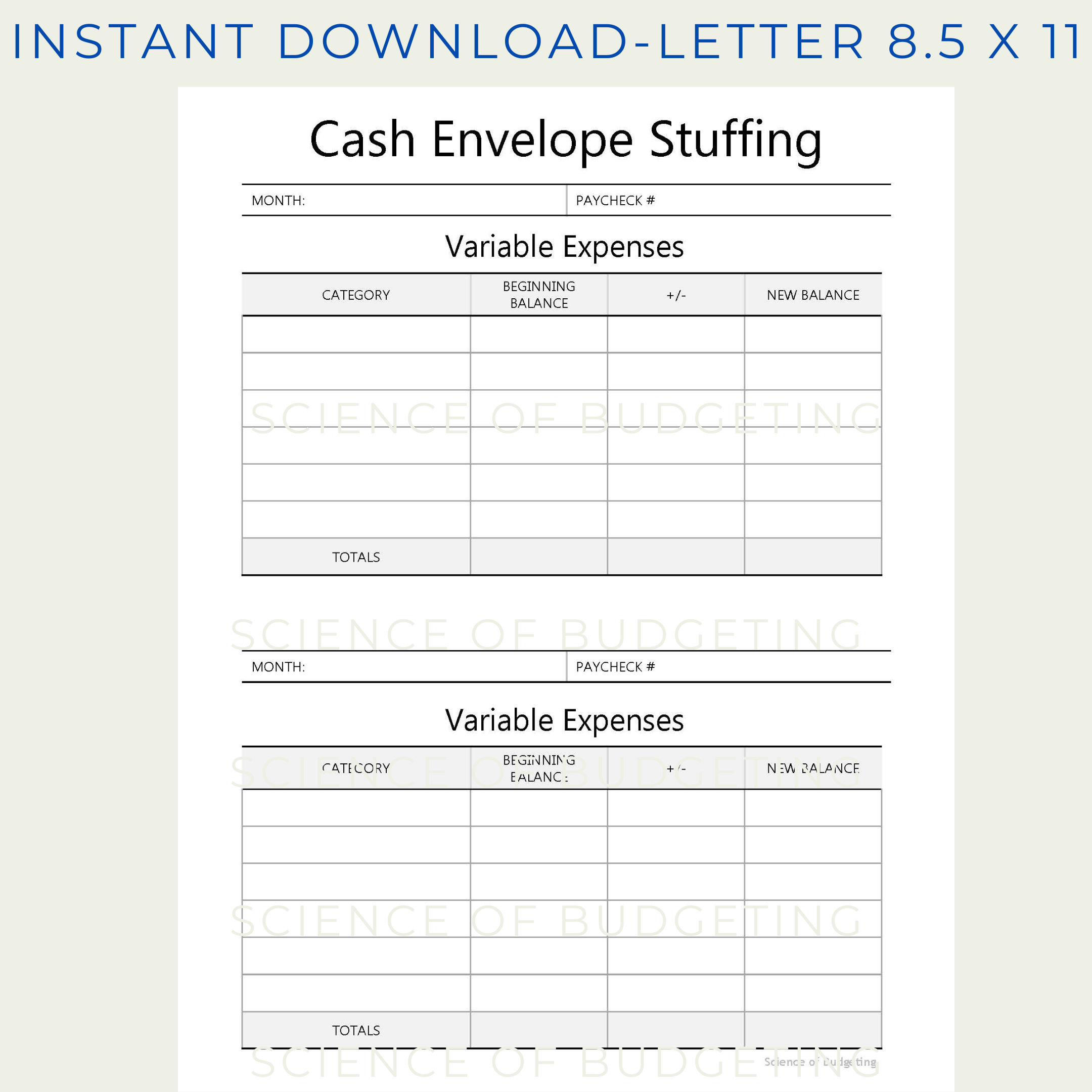 Cash Envelope Stuffing Printable for VARIABLE EXPENSES Etsy España
