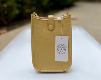 Beige Yellow Vegan Leather Crossbody Purse, Small Travel Cell phone handbag, Mini bag sling, Passport ID Holder, Cruise Phone Pouch, Mustard