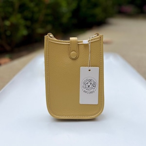 Borsa a tracolla in pelle vegana beige e gialla, piccola borsa da viaggio per cellulare, mini borsa a tracolla, portapassaporto, custodia per telefono da crociera, senape