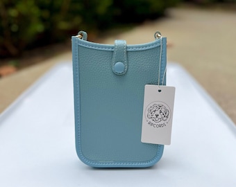 Blue Vegan Leather Shoulder Phone Purse, Small Travel Cell phone handbag, Mini bag Cruise Phone Pouch, Passport ID Holder, Periwinkle
