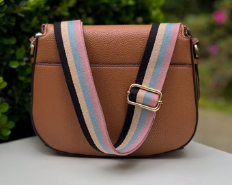 Bandoulière à rayures roses et bleues, bandoulière réglable de 1,5 pouce, style guitare, remplacement pour étui de téléphone ou bandoulière de sac