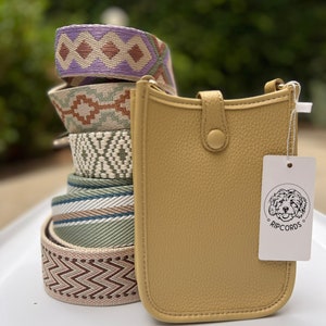 Butter Gelb Vegan Leder Geldbörse & Gitarrengurt, gestickte kleine Handytasche, Crossbody Reisehandtasche, verstellbare Kreuzfahrt Urlaub Geldbörse