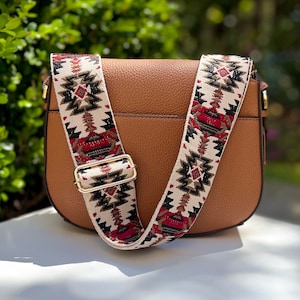 Western Gestickte Gitarre Crossbody Handtasche Ersatz, Aztec Decke Design Geldbörse Gurt, Kamera Handy Tasche Schlinge, Rot Schwarz Beige