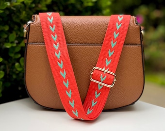 Embroidered Pattern Guitar Purse Strap, Crossbody Handbag Replacement, Adjustable Length Camera Phone Bag, Cherry Red Teal Turquoise Green