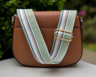 Mint Green Stripe Guitar Purse Strap, Crossbody Handbag Replacement, Adjustable Camera Phone Bag Sling, White Blue Amber Moss Sage Mustard