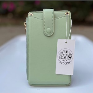 Bolsa de bolso de teléfono crossbody de cuero vegano verde menta, billetera con cremallera para teléfono inteligente, soporte para pasaporte de verano, bolsa de viaje de crucero pequeña, salvia musgo