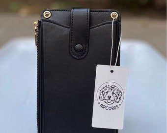 Black Crossbody Vegan Leather Crossbody Wallet Purse, Small Phone Bag Sling, Summer Travel Handbag, Cruise Phone Purse, Zipper Coin Pouch