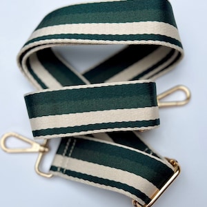 Sangle de sac à main pour guitare en toile rayée, sac à main en cuir de rechange réglable pour téléphone, sac de voyage pour appareil photo - vert pin forestier et beige