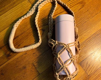 Handmade Macrame Water Bottle Holder: Knotted Wine Caddy Lanyard
