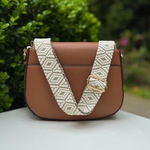 Make any purse, cell phone holder, or camera stylish with this chevron checkered aztec stripe natural cotton canvas beige tan khaki taupe sand bone cream olive army green red brown embroidered. This guitar style Boho strap purse or bag a crossbody.