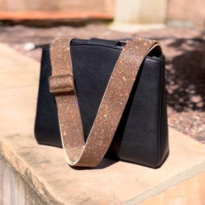 Gold Sparkly Silver Diamond Rhinestone Crossbody Guitar Purse Bag Strap, Black Leather, Shiny Gunmetal Crystal Phone Handbag Replacement