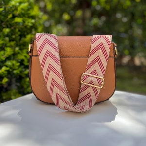 Bandoulière pour guitare bordeaux rouge et beige à rayures chevrons, Sac à main réglable de remplacement, bandoulière extensible pour appareil photo et téléphone, Brun bordeaux kaki