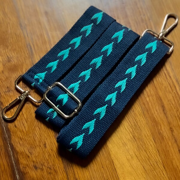 Turquoise Navy Blue Arrow Crossbody Woven Purse Strap Embroidered Adjustable Guitar  handbag Replacement Bag Sling Phone metal gift for her