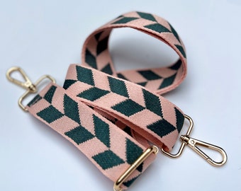 Green, Pink & Red Bag Strap, Stripe Design Crossbody Bag Strap, Handmade in The UK