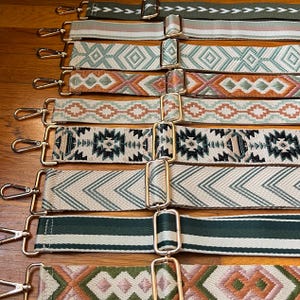 Bandoulière de sac à main bandoulière vert et beige aux tons naturels, bandoulière de rechange pour sac à main de guitare, sac pour téléphone portable et appareil photo ajustable, rayures chevron brodées