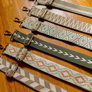Natural Earth Canvas Woven Guitar Purse Straps, Sage Green & Beige Replacement Handbag Phone Sling, Adjustable Length Crossbody Phone Bag