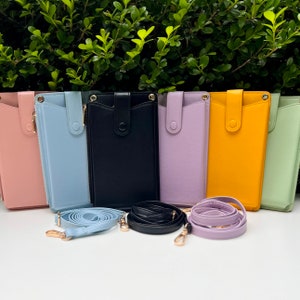 Porte-monnaie en cuir végétalien coloré, petite pochette pour téléphone portable, sac à main d'été, rose vert jaune lavande violet noir bleu