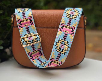 Courroie de sac à main pour guitare sud-ouest rose bleu brodé : sac à bandoulière réglable de remplacement