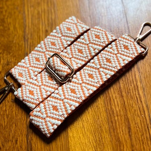 Colorful Orange Guitar Crossbody Purse Strap, Stripe Pattern Summer Handbag Replacement, Adjustable Camera Phone Sling - White Cream Zigzag