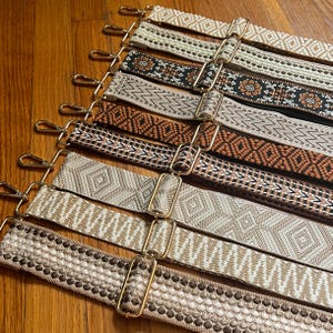 Sangles de sac à main pour guitare tissées beiges, Remplacement de sac à main de voyage, Sangles de sac pour appareil photo à motif, Broderie à pois marron crème