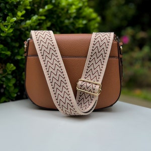 Zick-Zack-Weave-Gitarre Crossbody Geldbörse Gurt, Chevron Stripe Handtasche Ersatz, verstellbare Kamera Handytasche, Beige Schwarz Rosa Tan Khaki Braun