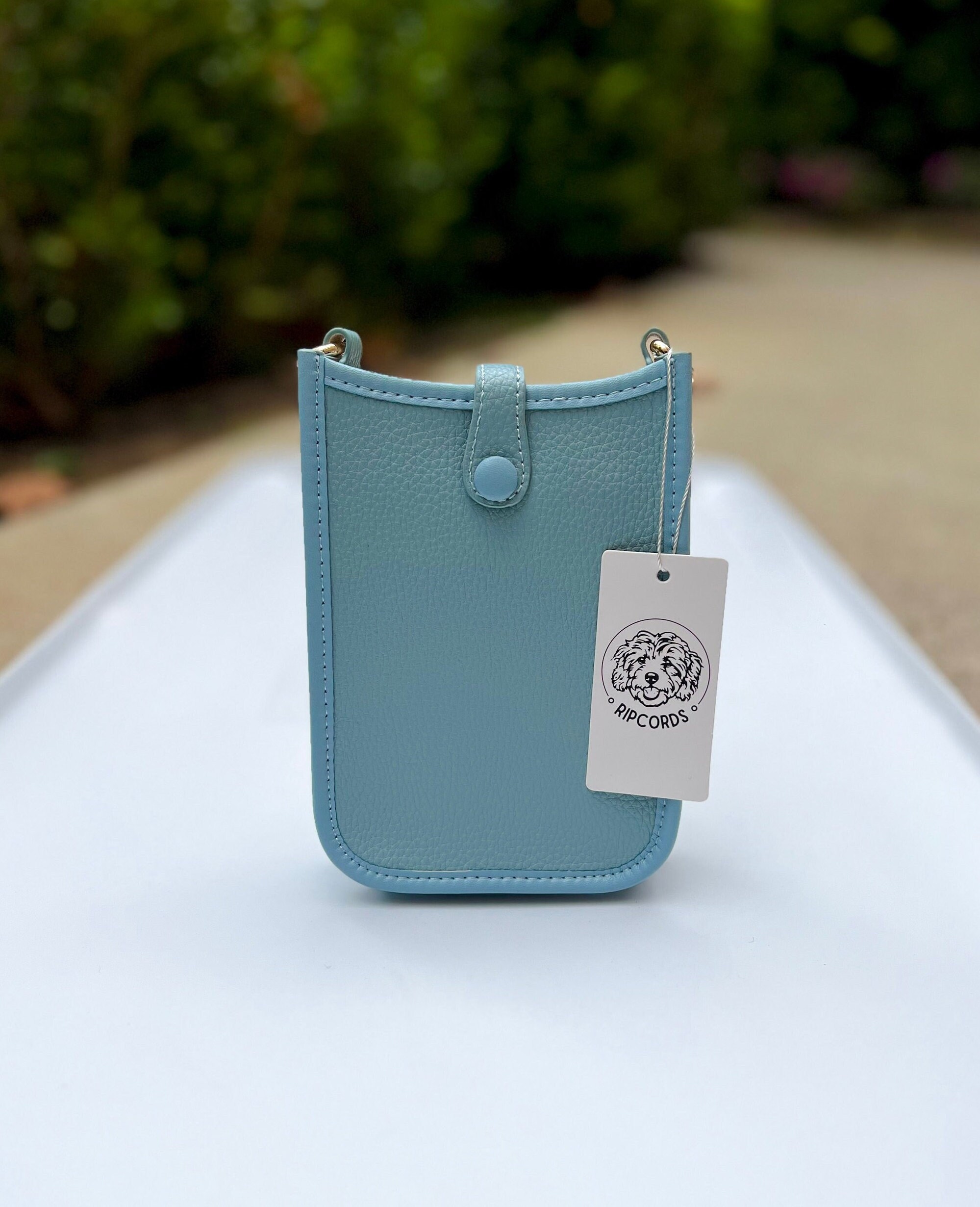 Blue Vegan Leather Shoulder Phone Purse, Small Travel Cell  display picture 3