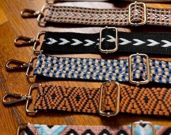 Boho Woven Crossbody Guitar Purse Straps, Adjustable Handbag Replacement, Festival Phone Bag, Camera Sling, Brown Bronze Black Beige
