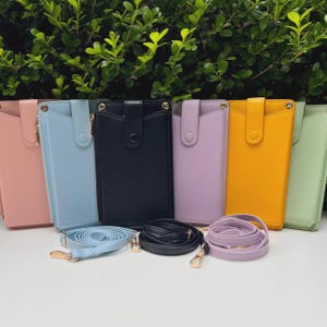 Colorful Vegan Leather Crossbody Purse, Small Cell Phone Pouch, Summer Travel Bag Handbag, Pink Green Yellow Lavender Purple Black Blue