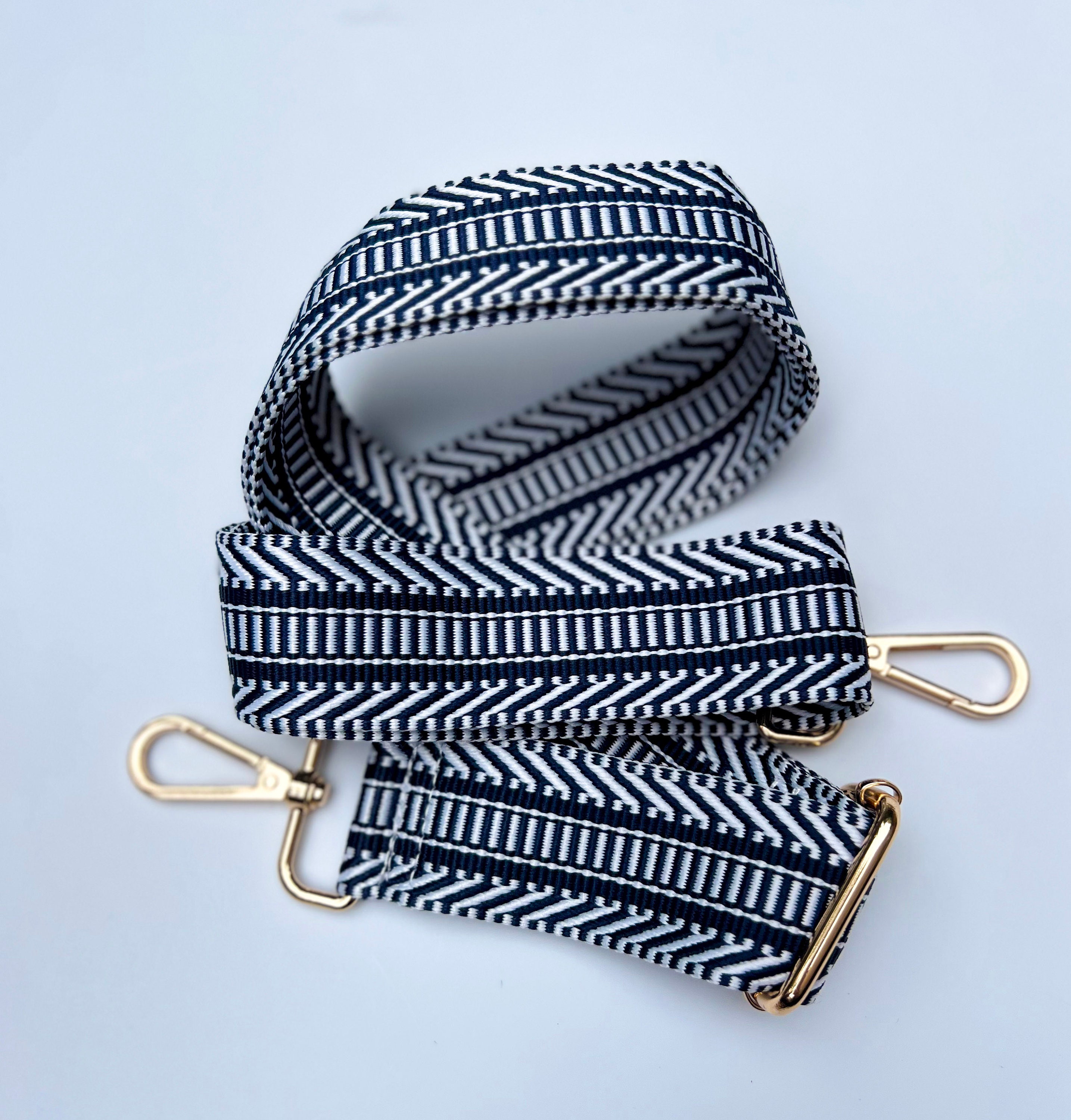 Navy Blue Chevron Print Nylon Bag Strap. Customisable Bag Strap