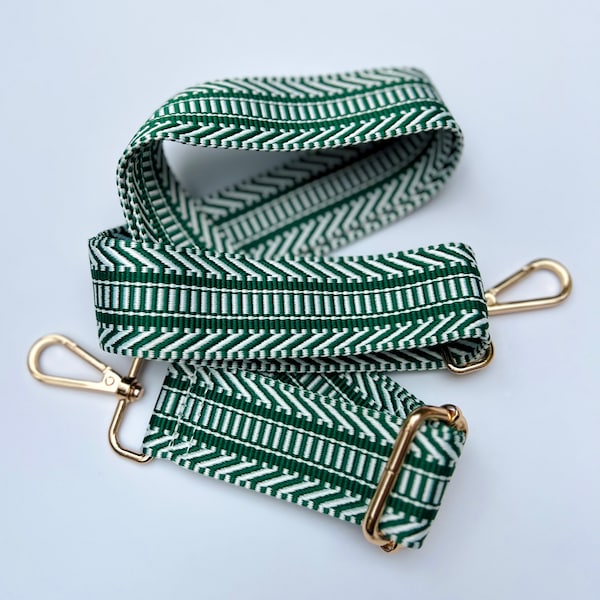 Aztec Kelly Green Patterned Purse Strap, Crossbody Phone Bag Strap, Guitar Strap for Handbag, Woven Replaceable Accessory, Present Women