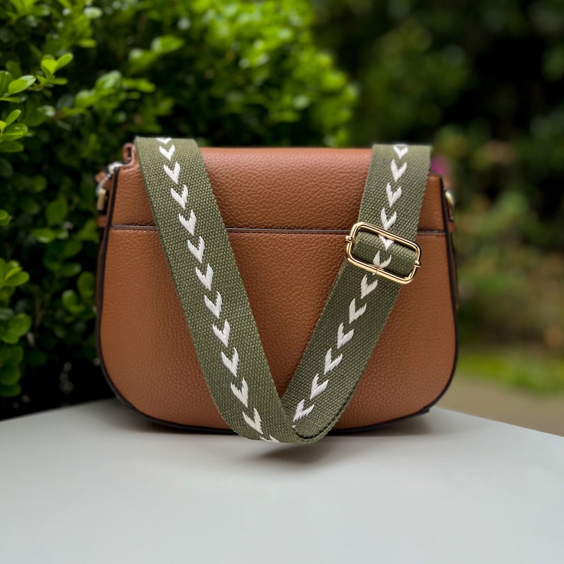 Make any purse, cell phone holder, or camera stylish with this chevron checkered aztec stripe natural cotton canvas beige tan khaki taupe sand bone cream olive army green red brown embroidered. This guitar style Boho strap purse or bag a crossbody.