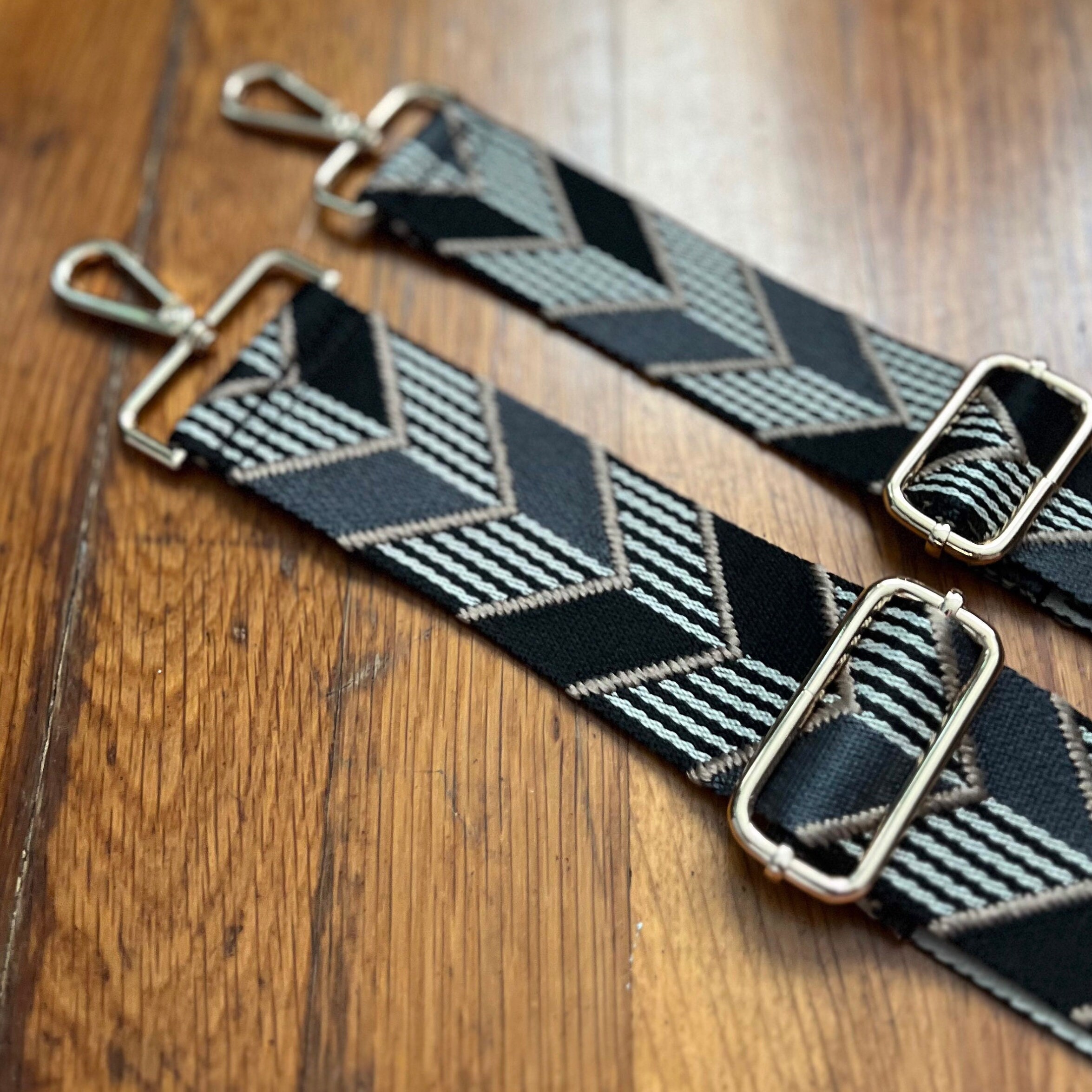 Black Checkered Chevron Crossbody Guitar Purse Bag Strap 
