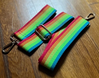 Neon Rainbow Crossbody Guitar Purse Bag Strap, Adjustable Handbag Replacement, Pride Camera Bag Phone Case, Yellow Red Orange Green Blue