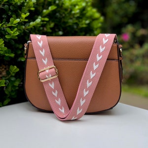 Blush Pink & Weiß Creme Crossbody Gitarre Geldbörse Strap, Stickerei Kamera Handy Tasche Ersatz, Pfeil Muster verstellbare Handtasche Verlängerung