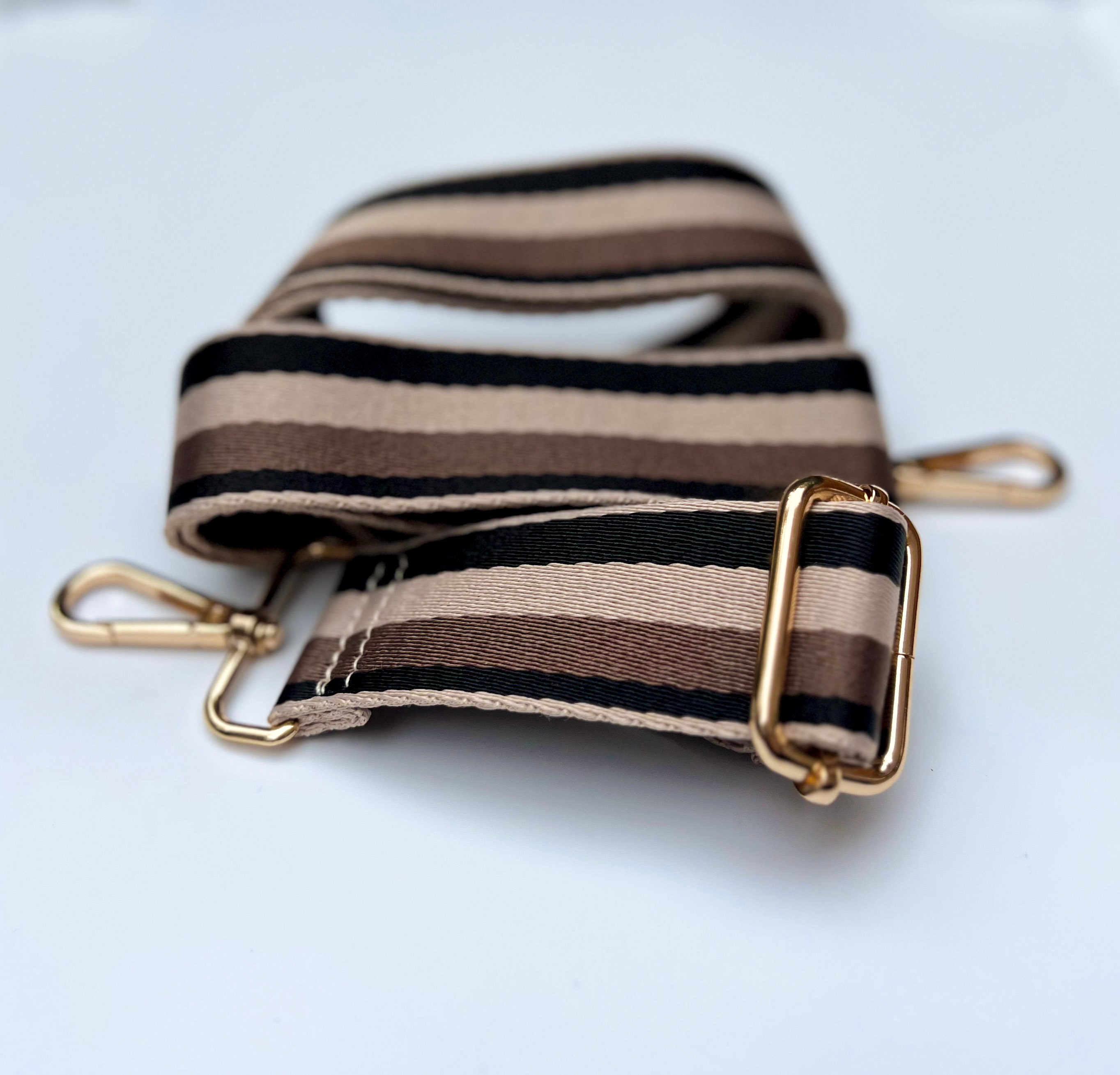 1Pc 72-130cm Wide Shoulder Straps Adjustable Canvas Bag Handles 3.8cm Wide  Black Stripes Cotton Fabric Bag Strap with Golden Alloy Swivel Clasps for