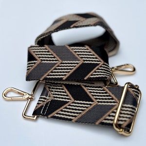 Bandoulière géométrique en bandoulière, cordon de sac photo chevron à rayures noires, bandoulière extensible pour téléphone, sac à main de rechange réglable