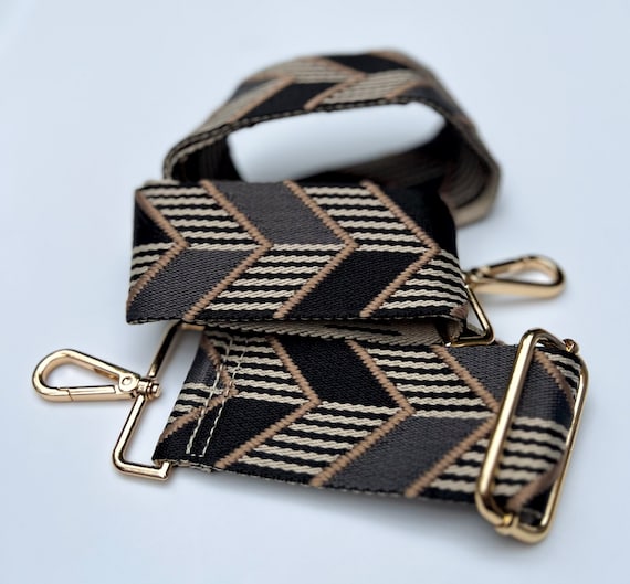 Geometric Crossbody Purse Strap, Black Stripe Pattern Chevron Camera Bag Cord, Extendable Phone Case Sling, Adjustable Handbag Replacement