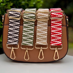 Correa para bolso bandolera con diseño de guitarra en zigzag, repuesto para bolso bordado, bolso ajustable para cámara y teléfono - Negro, Azul, Blanco, Rojo, Azul y Verde